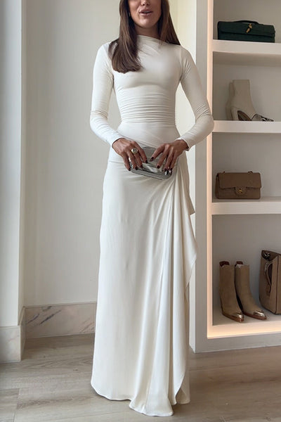 Elegant evening dress with long sleeves and draped