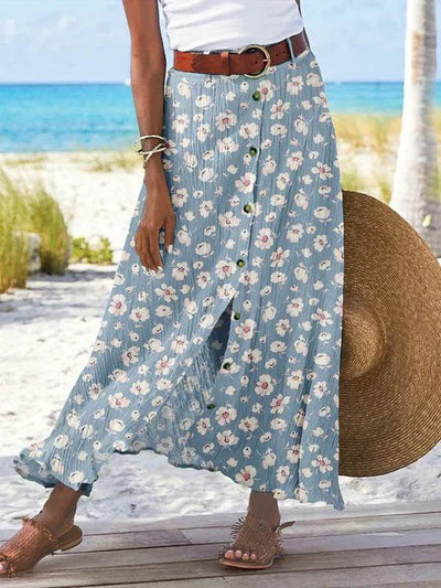 Malena - Blue maxi skirt with floral print