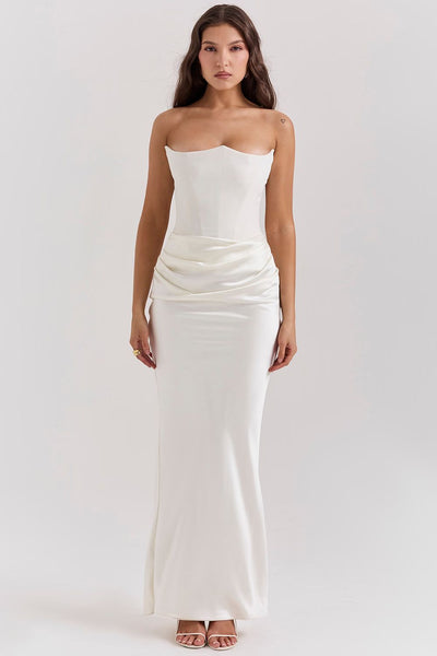 Strapless corset design evening dress with delicate pleats