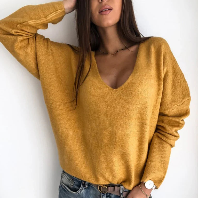 Soft women's V-neck sweater with long sleeves: elegance and comfort
