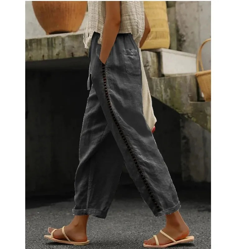 Mariam - Women's Casual Solid Color Trousers with Lace Details