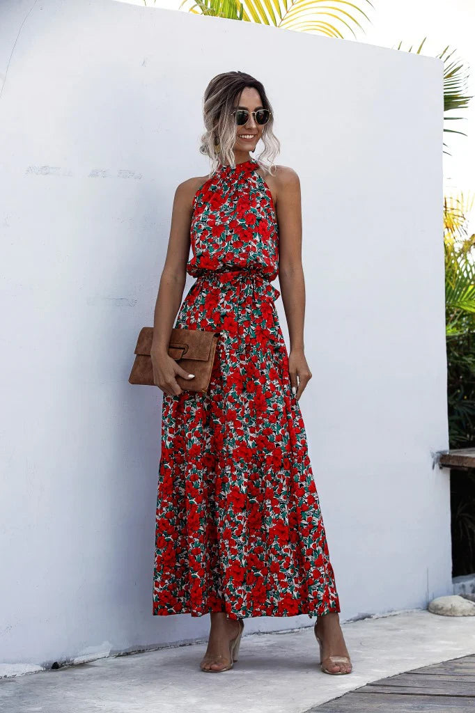 Melissa - Sleeveless round neck dress with summer print