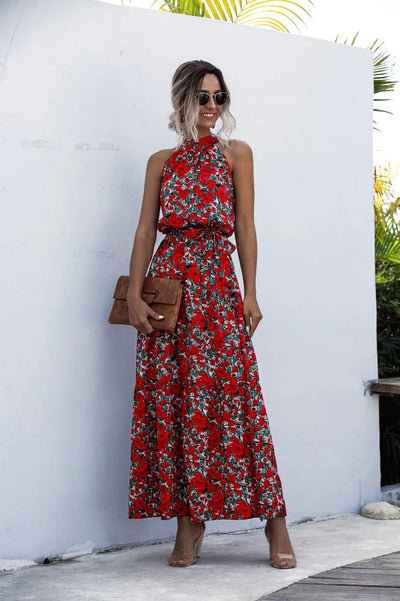Melissa - Sleeveless round neck dress with summer print