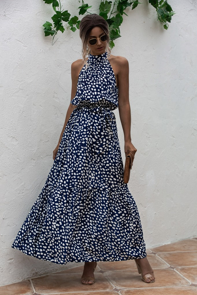 Melissa - Sleeveless round neck dress with summer print