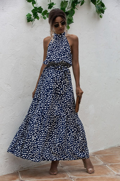Melissa - Sleeveless round neck dress with summer print