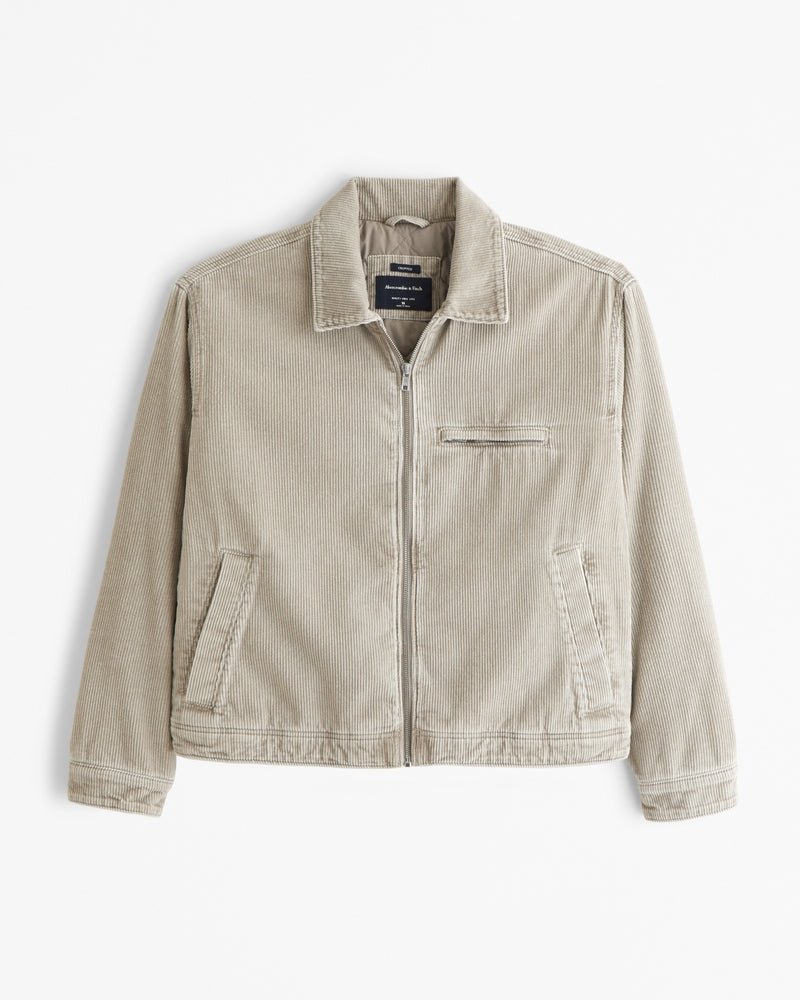 Cropped Work Jacket with Zipper