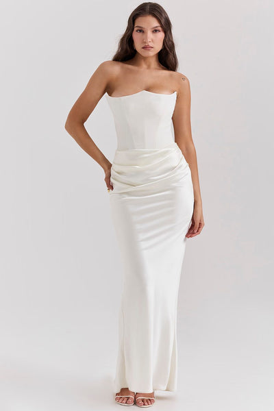 Strapless corset design evening dress with delicate pleats