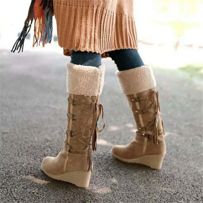 Warm Wedge Heel Tall Snow Boots for Cold Days