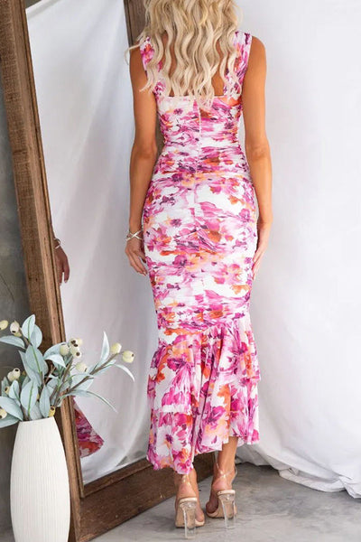 Ava - Floral Print Ruffle Hem Maxi Dress