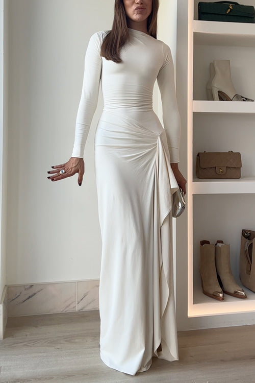 Elegant evening dress with long sleeves and draped