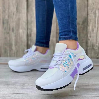 Women's Wedge Sneakers - Breathable Mesh Casual Shoes with Thick Sole and Lace-Up
