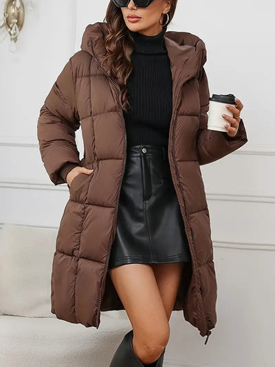 Women's Long Winter Coat with Hood - Style and Protection