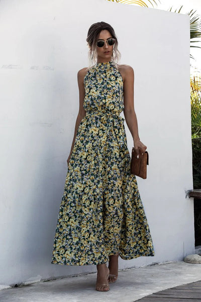 Melissa - Sleeveless round neck dress with summer print