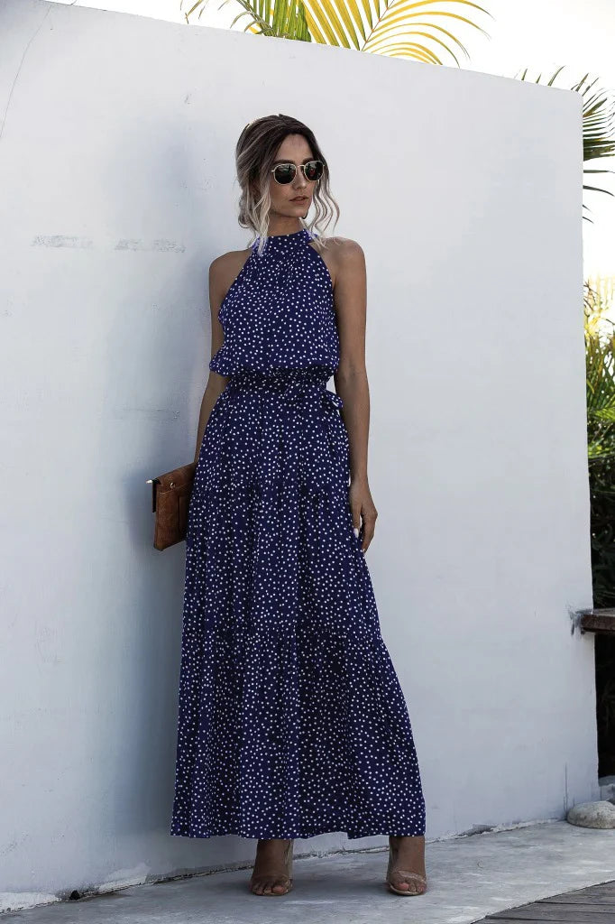 Melissa - Sleeveless round neck dress with summer print