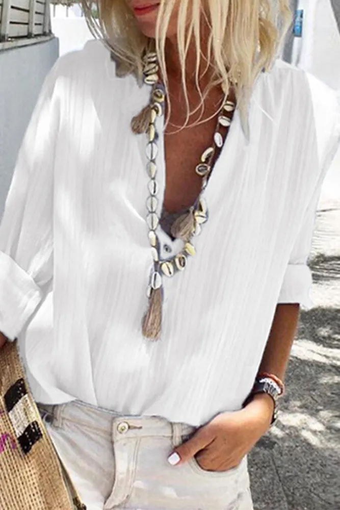 Janna - Striped Button-Down V-Neck Tops by Street