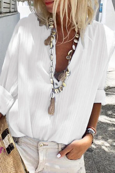 Janna - Striped Button-Down V-Neck Tops by Street