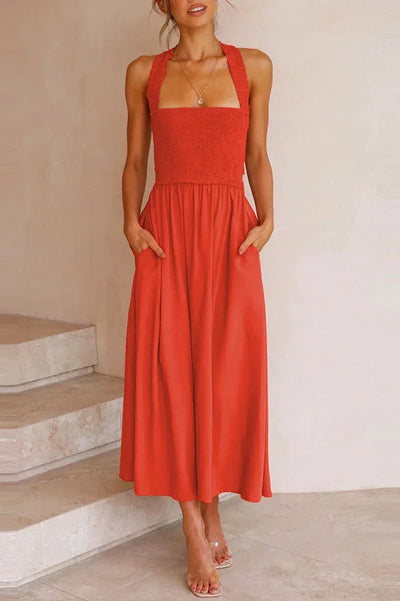 Bendita midi dress with pockets and gathered cross back