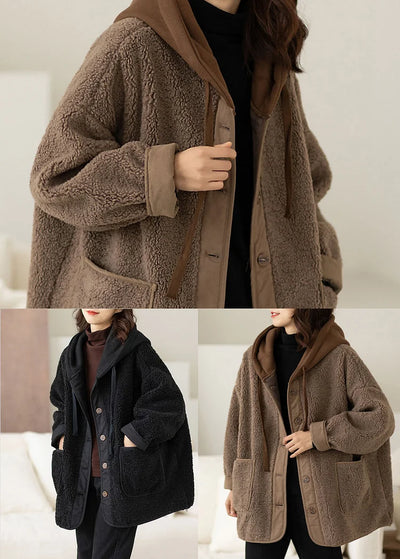 Brown Winter Coat with Hood, Two-Piece Design and Adjustable Drawstring