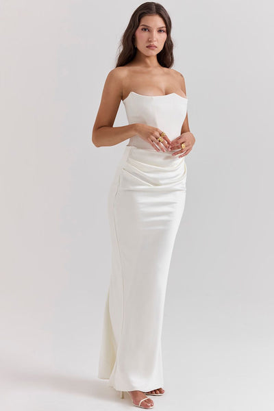 Strapless corset design evening dress with delicate pleats
