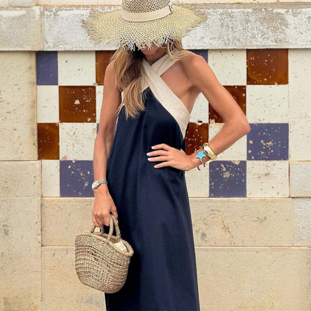 Elegant long dress with a crossover neckline for special occasions