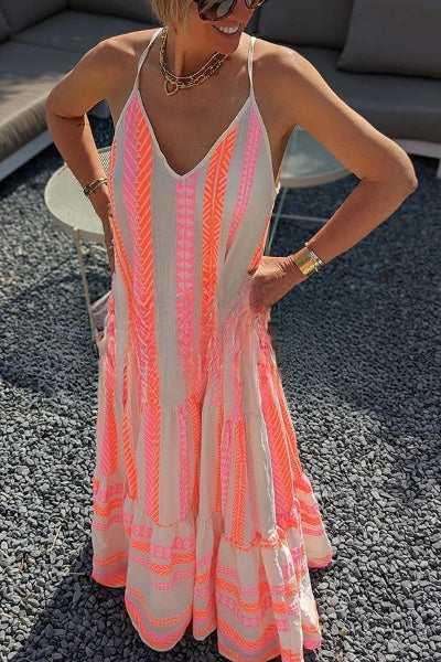Malena - Long strap dress with print