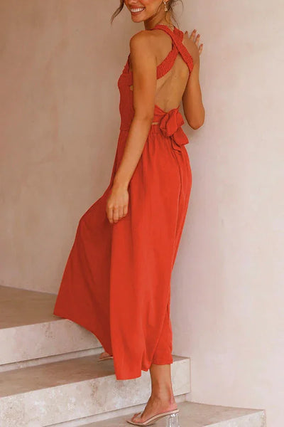 Bendita midi dress with pockets and gathered cross back