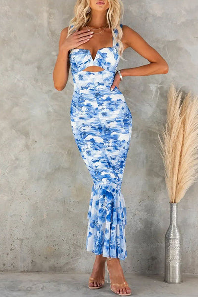 Ava - Floral Print Ruffle Hem Maxi Dress