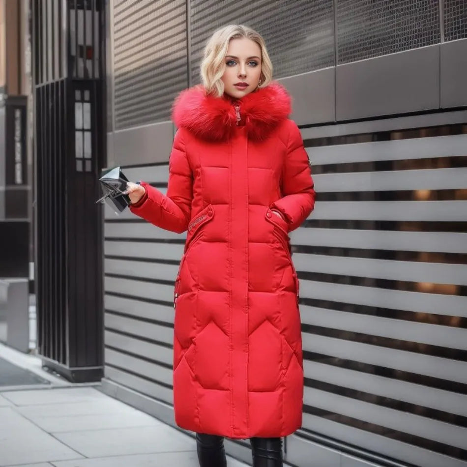 Women's Long Winter Coat with Exquisite Hooded Design