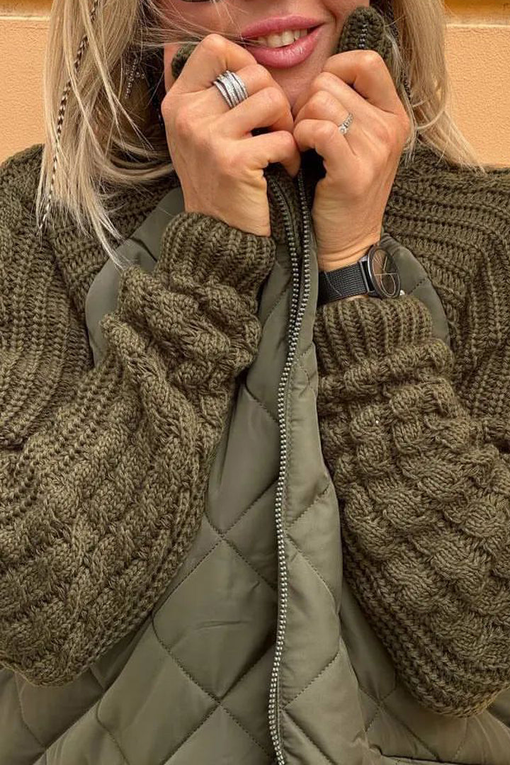 Women's casual solid color zipper jacket with contrast patchwork