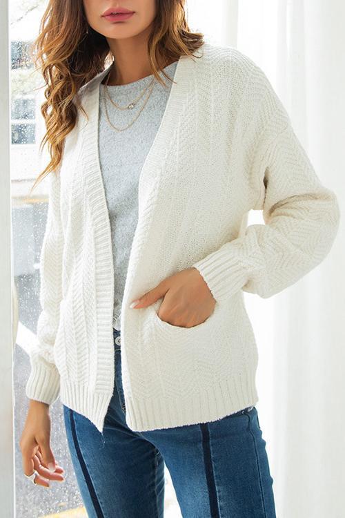 Casual Knit Cardigan - Lightweight Fabric, Loose Fit, Long Sleeve for Everyday Wear