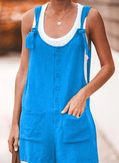Evelyn - Fashionable monochrome button-down loose jumpsuit