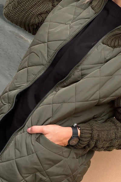 Women's casual solid color zipper jacket with contrast patchwork