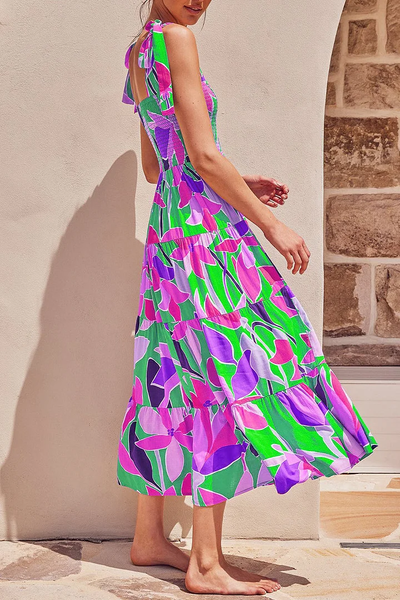 Mia - Printed dresses with thin straps and urban fashion patches