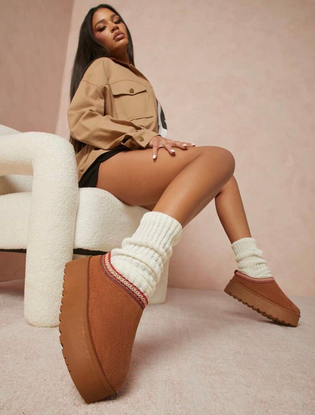Warm and Comfortable Plush Platform Slippers for Home