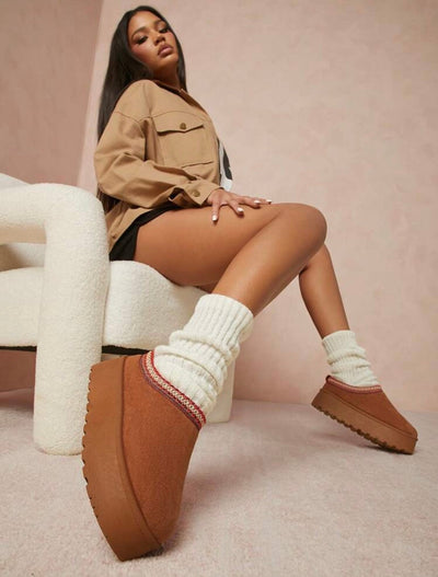 Warm and Comfortable Plush Platform Slippers for Home