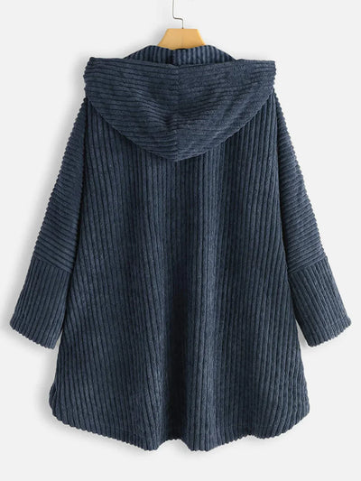 Plus size hooded cardigan with asymmetric hem