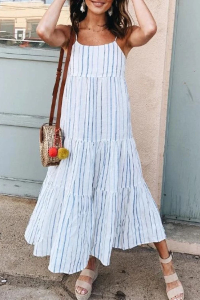 Indira - Sweet Fashion Spaghetti Straps Strappy Dresses with Striped Patches