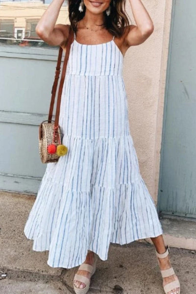 Indira - Sweet Fashion Spaghetti Straps Strappy Dresses with Striped Patches