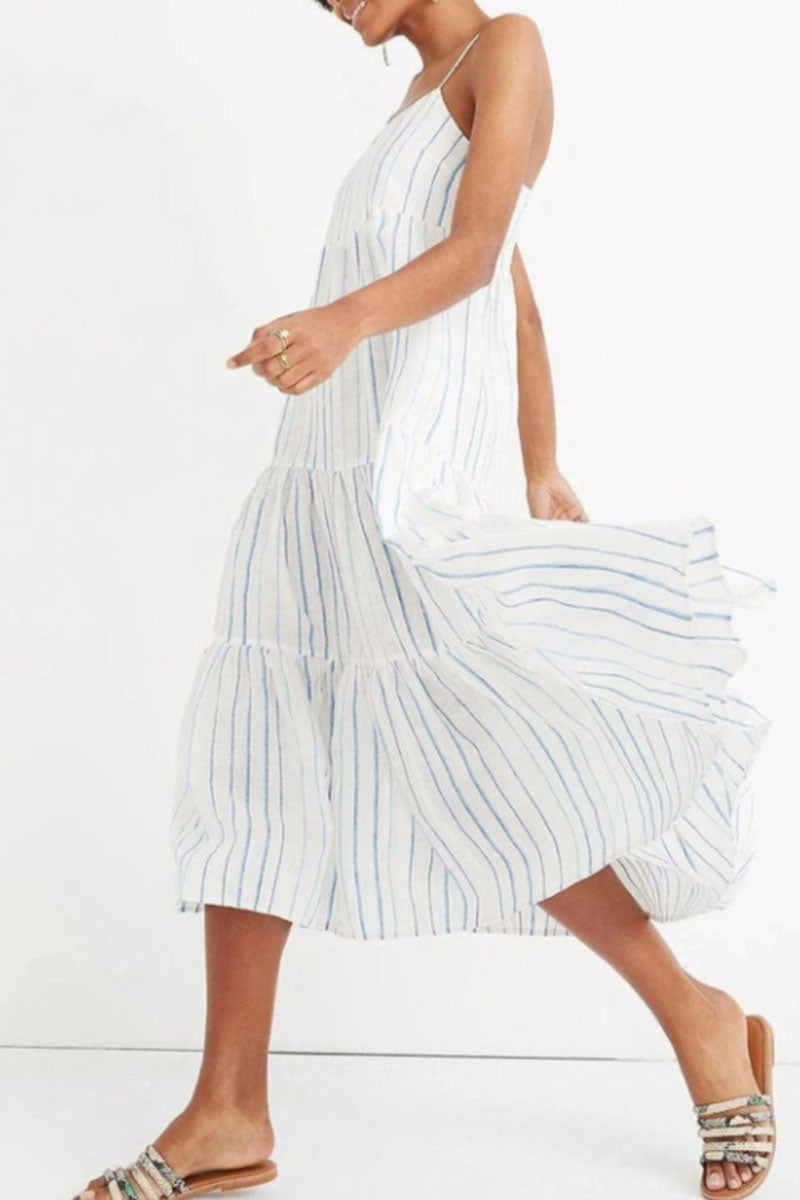 Indira - Sweet Fashion Spaghetti Straps Strappy Dresses with Striped Patches