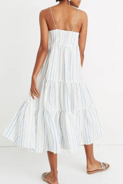 Indira - Sweet Fashion Spaghetti Straps Strappy Dresses with Striped Patches