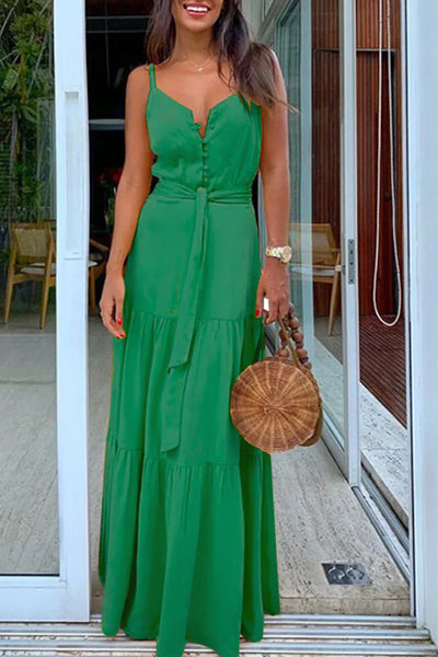 Alba - Fashion Casual Plain V-Neck Strappy Dresses
