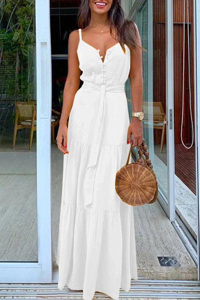 Alba - Fashion Casual Plain V-Neck Strappy Dresses