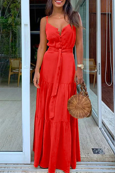 Alba - Fashion Casual Plain V-Neck Strappy Dresses