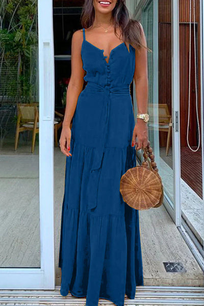 Alba - Fashion Casual Plain V-Neck Strappy Dresses