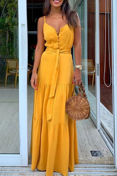 Alba - Fashion Casual Plain V-Neck Strappy Dresses