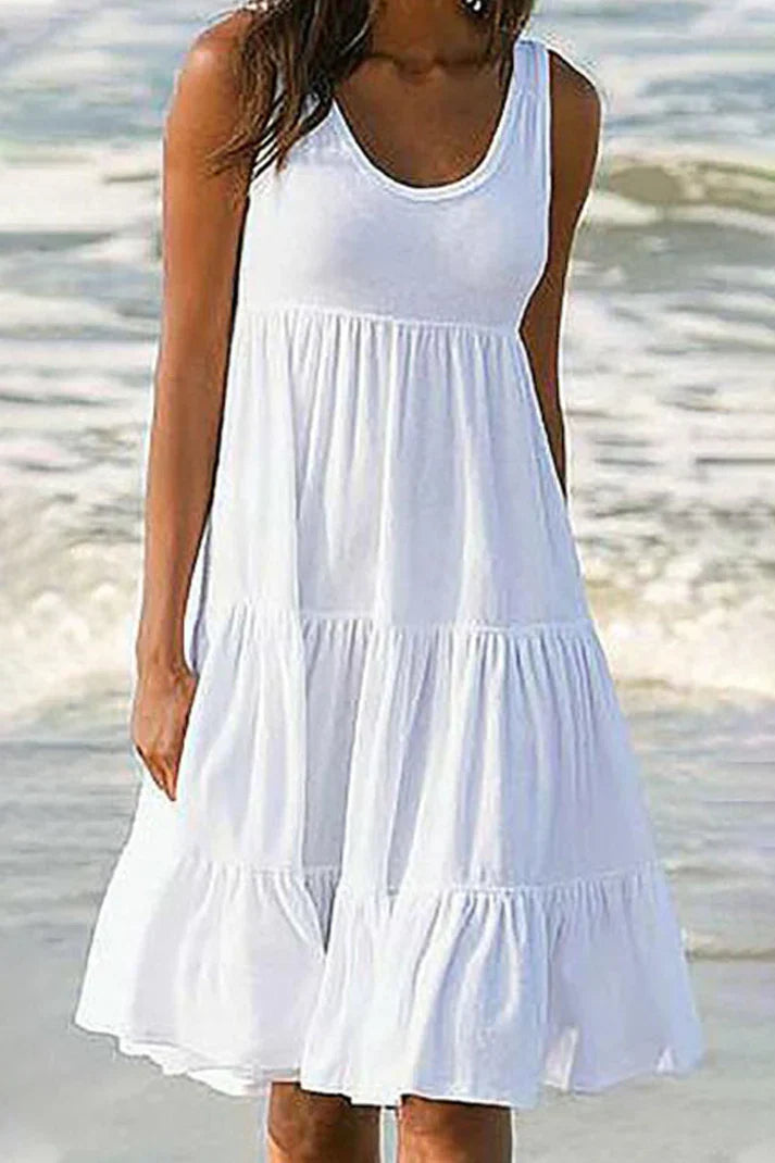 Amanda - Plain patchwork round neck pastel skirt dress, soft and fashionable