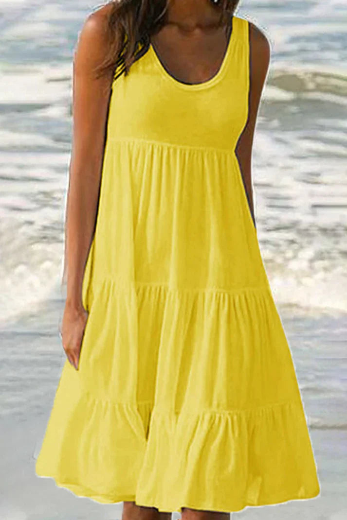 Amanda - Plain patchwork round neck pastel skirt dress, soft and fashionable