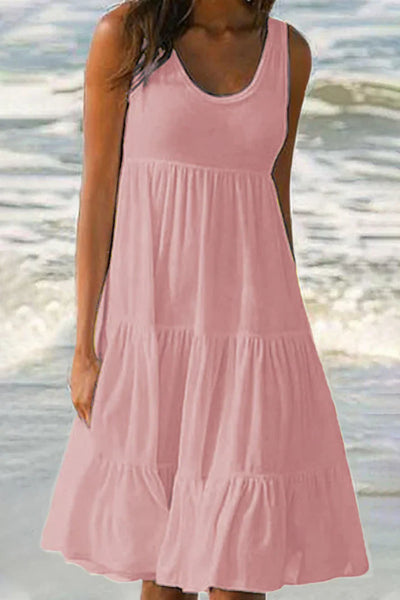 Amanda - Plain patchwork round neck pastel skirt dress, soft and fashionable