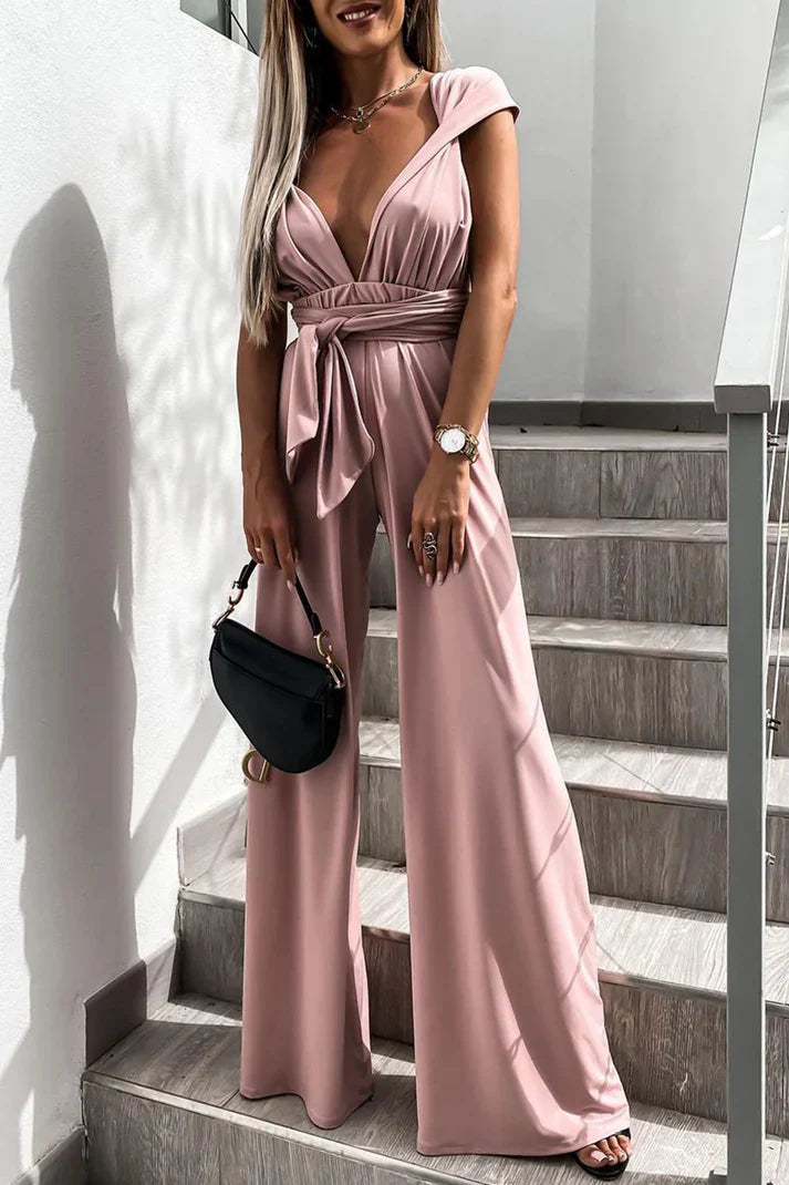 Diana - Loose Halter Neck Solid Bandage Jumpsuits