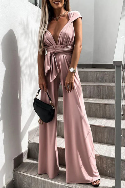 Diana - Loose Halter Neck Solid Bandage Jumpsuits